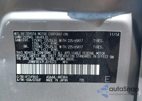 2015 Toyota Rav4 Le z USA, uszkodzony, nr VIN JTMBFREV7FJ019373